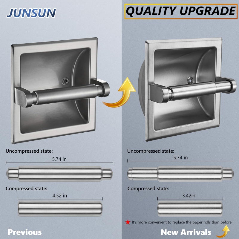 JunSun Recessed Toilet Paper Holder Brushed Nickel Stainless Steel Toilet Paper Roll Holder Tissue Holder Modern Tissue Roll Holder 6" X 6" Square Jumbo Mega Roll Holder Rear Mounting Bracket Included - Image 2